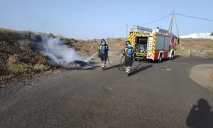 Bomberos sofocando el incendio.