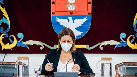 Astrid Pérez,alcaldesa de Arrecife, en el salón de plenos del Ayuntamiento