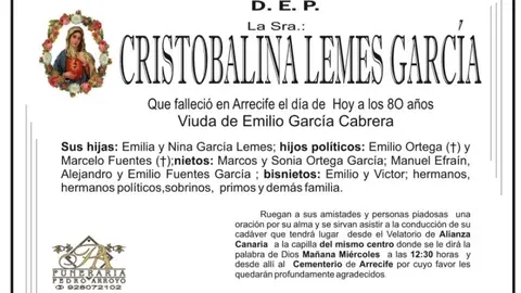 D.E.P. Cristobalina Lemes García