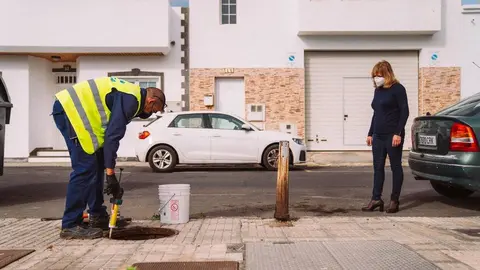 Despliegue de la desratización en Arrecife. La concejal de Sanidad acude al barrio de Tinasoria, donde esta semana se está actuando.