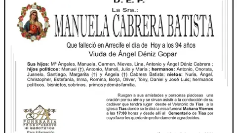 D.E.P. Manuela Cabrera Batista