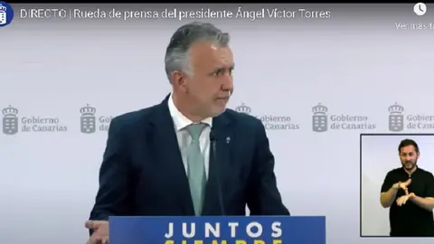 Imagen de la comparecencia de este lunes por la tarde del presidente del Gobierno canario. 
