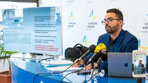 Imagen de la rueda de prensa de Echedey Eugenio este miércoles por la mañana en Arrecife.