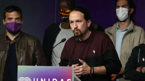 Pablo Iglesias durante su comparecencia de este martes para anunciar que abandona la política. 