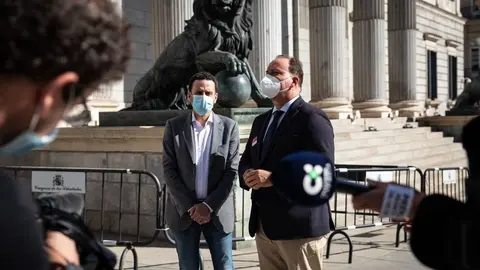 Edmundo Bal y Ricardo Fernández de la Puente frente al Congreso de los Diputados