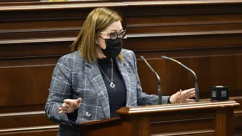 Astrid Pérez durante su intervención en el Parlamento autonómico.