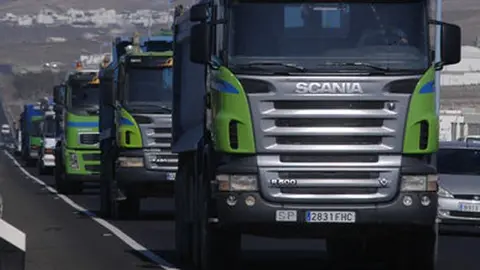 Imagen de archivo de otra concentración de protesta de transportistas que se produjo en Lanzarote.
