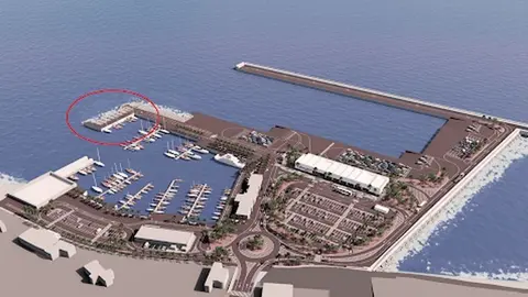 Imagen del diseño de cómo va a quedar la parte final de la obra del puerto de Playa Blanca.