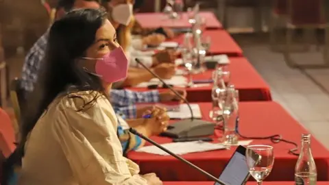 Nieves Arrocha en un pleno en Teguise