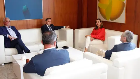 María Dolores Corujo en su reunión con el presidente de la Real Federación Española de Automovilismo, el presidente del Club Eversport y el presidente de la Federación de Automovilismo de Las Palmas