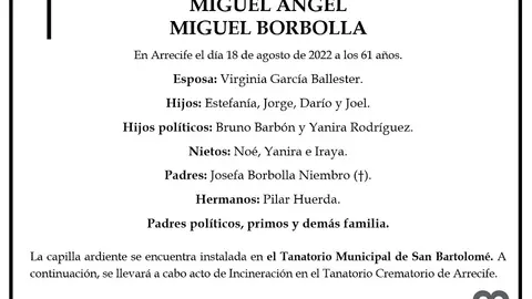 Esquela Miguel Ángel Miguel Borbolla.