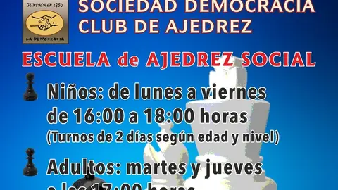 Imagen del cartel promocional de la escuela de ajedrez social de la Sociedsd Democracia.