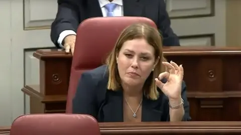 Astrid Pérez en el Parlamento de Canarias.