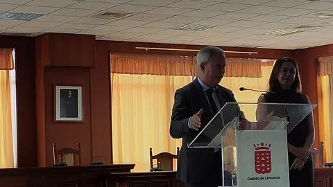 Sebastían Franquis durante la rueda de prensa en el Cabildo de Lanzarote.