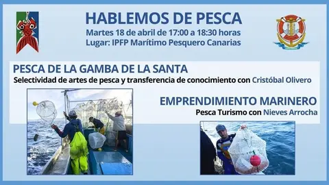 Cartel charla sobre pesca en el IPFP Marítimo Pesquero.
