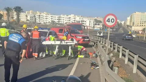 Imagen del accidente que se produjo a la entrada de Arrecife. 