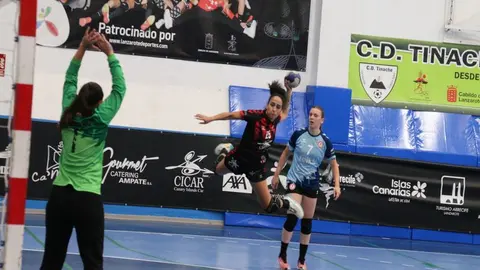 Imagen de uno de los lances del encuentro de balonmano femenino