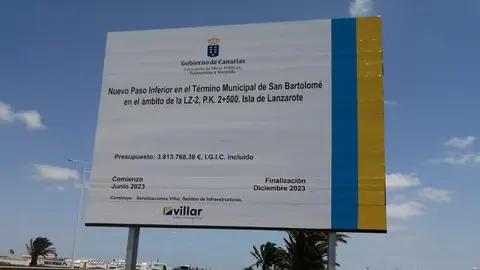 Cartel obras tunel playa honda