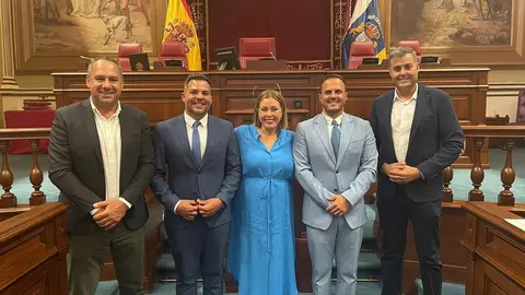 Astrid Pérez, arropada en la sesión parlamentaria por Jacobo Medina, Francisco Aparicio, Juan Monzón y Yonathan de León.