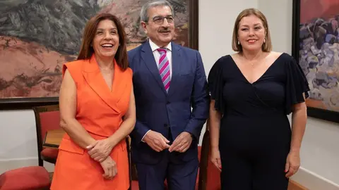 El presidente de Nueva Canarias-Bloque Canarista (NC-BC), Román Rodríguez, la presidenta del grupo parlamentario, Carmen Hernández, y la presidenta del Parlamento, Astrid Pérez.