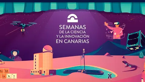 Cartel de la 19 edición de las Semanas de la Ciencia y la Innovación en Canarias.
