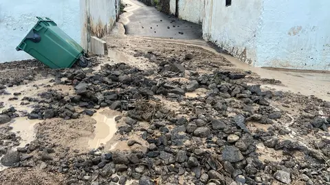 Estado de las calles de Haría tras las fuertes lluvias.