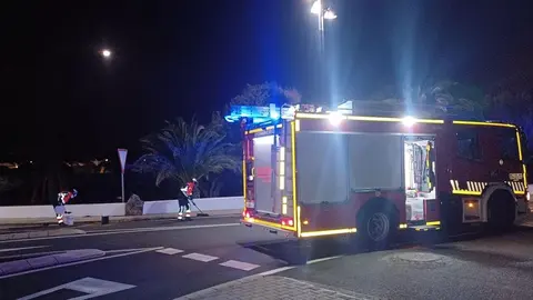 Momento en el que los bomberos limpian la calzada tras el accidente