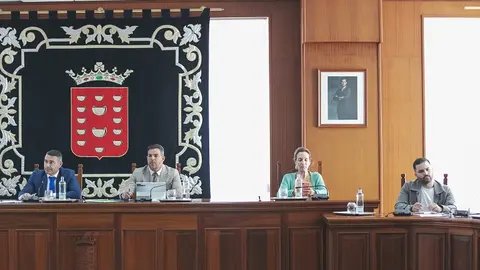 Oswaldo Betancort junto a Jacobo Medina y Jesús Machín en el pleno del Cabildo de Lanzarote.