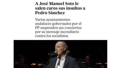 Recorte de prensa que utiliza el PSOE para justificar su ataque al cantante andaluz