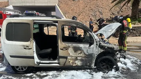 Estado del vehículo tras ser sofocado el fuego.