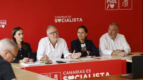 Ángel Víctor Torres este lunes hablando a sus compañeros de partido