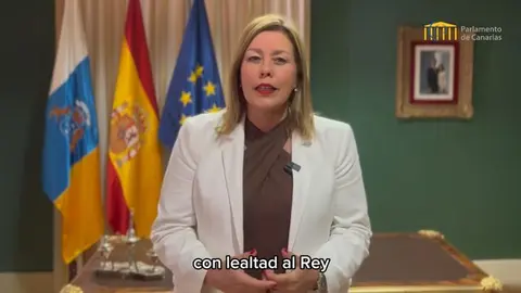 La presidenta del Parlamento de Canarias, Astrid Pérez, en un momento de su discurso.