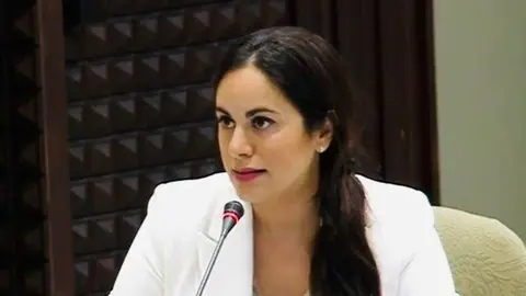 Vidina Espino durante una comisión en el Parlamento de Canarias