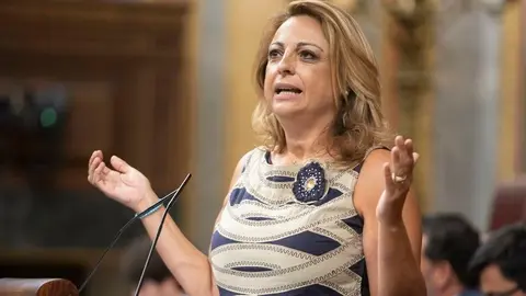 La diputada canaria Cristina Valido mostrando este martes su sorpresa por lo que estaba sucediendo en el Congreso de los Diputados