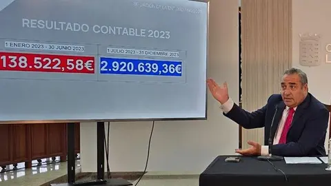 Ángel Vázquez durante la presentanción del balance contable de la empresa pública.