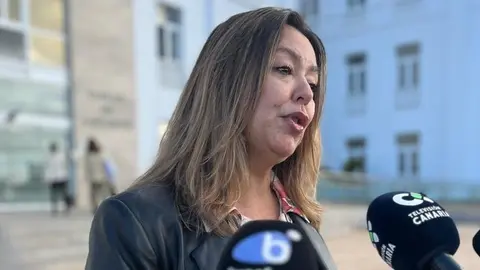 María Dolores Corujo este jueves en la puerta del Cabildo de Lanzarote.