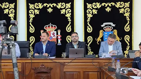 Echedey Eugenio junto a Yonathan de León en el pleno del Ayuntamiento de Arrecife.