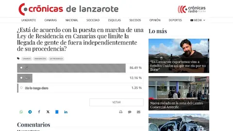 Imagen del resultado de la encuesta sobre la polémica Ley de Residencia. 