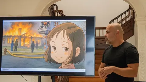 José J. Torres junto a una imagen generada con IA.