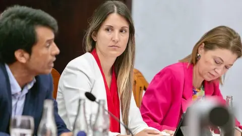 Jenifer Galán en el centro de la imagen en un pleno de Teguise.