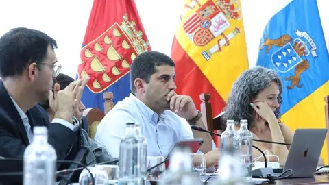 Benjamín Perdomo, en el centro de la imagen, junto a sus compañeros del Grupo Socialista en el Cabildo de Lanzarote