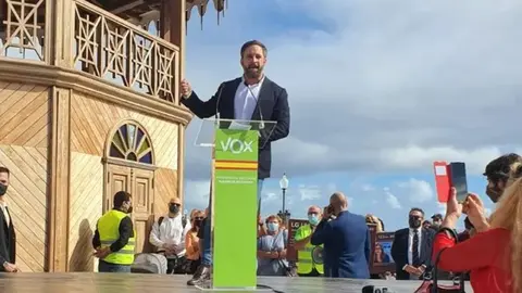 Santiago Abascal en su última visita a Lanzarote en un mitin que ofreció en Arrecife.