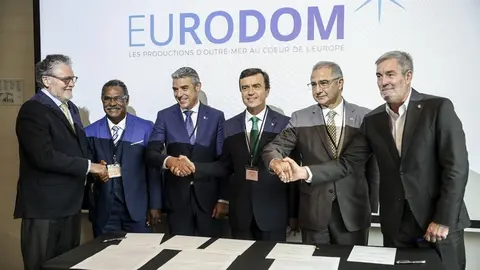 El presidente de Canarias y su consejero de Agricultura con los representantes de los pa&iacute;ses que comparten la reivindicaci&oacute;n del Archipi&eacute;lago.