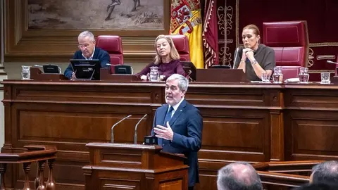 Fernando Clavijo durante su intervenci&oacute;n este viernes en el Parlamento auton&oacute;mico.