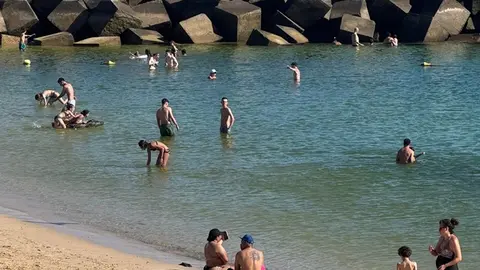 Aguas de playa Flamingo con un color verde generado por la proliferaci&oacute;n de microalgas.