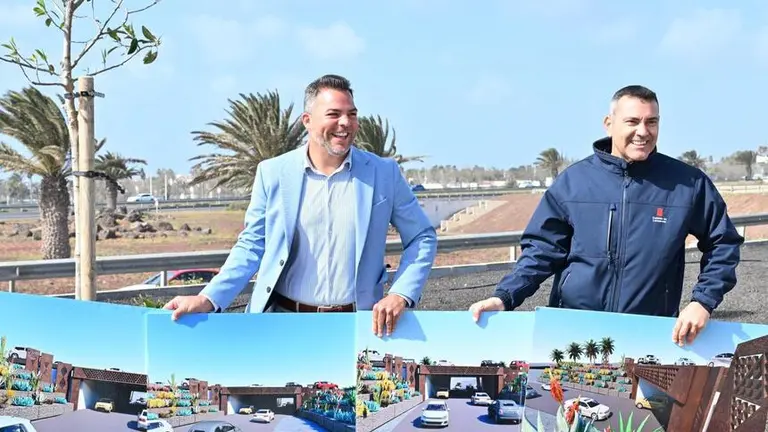 Jacobo Medina y Oswaldo Betancort en la presentación de Embellecimiento del Aeropuerto.