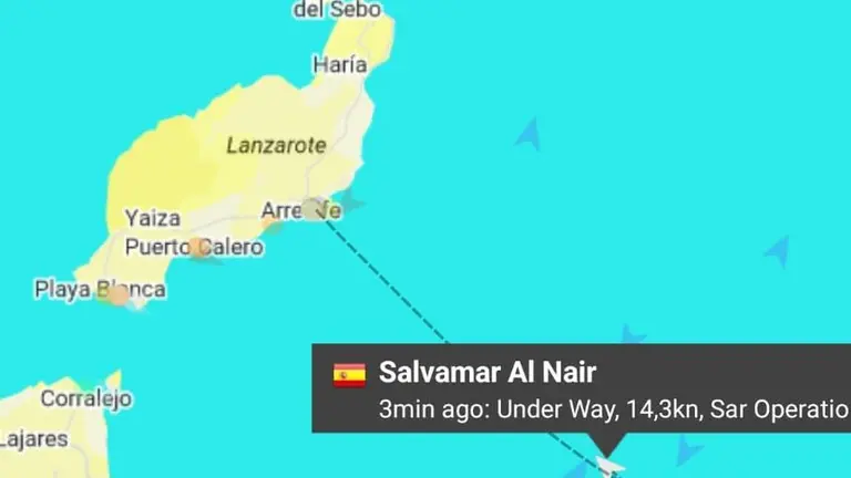 Imagen del gr&aacute;fico de la distancia que recorri&oacute; Salvamento Mar&iacute;timo para rescatar la embarcaci&oacute;n.