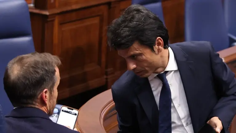 Marcos Bergaz junto al consejero Hern&aacute;ndez Zapata  durante un pleno del parlamento.