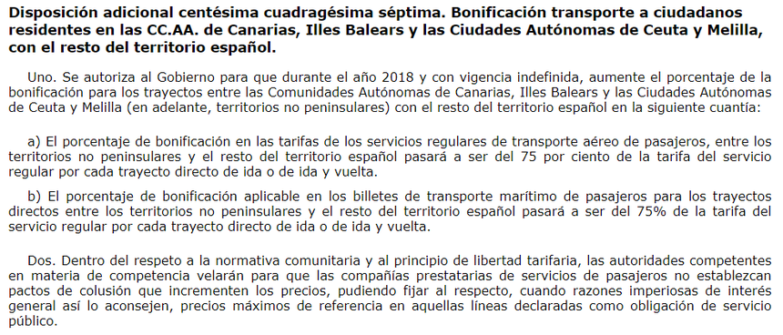 Ley del PGE de 2018 75% bonificación