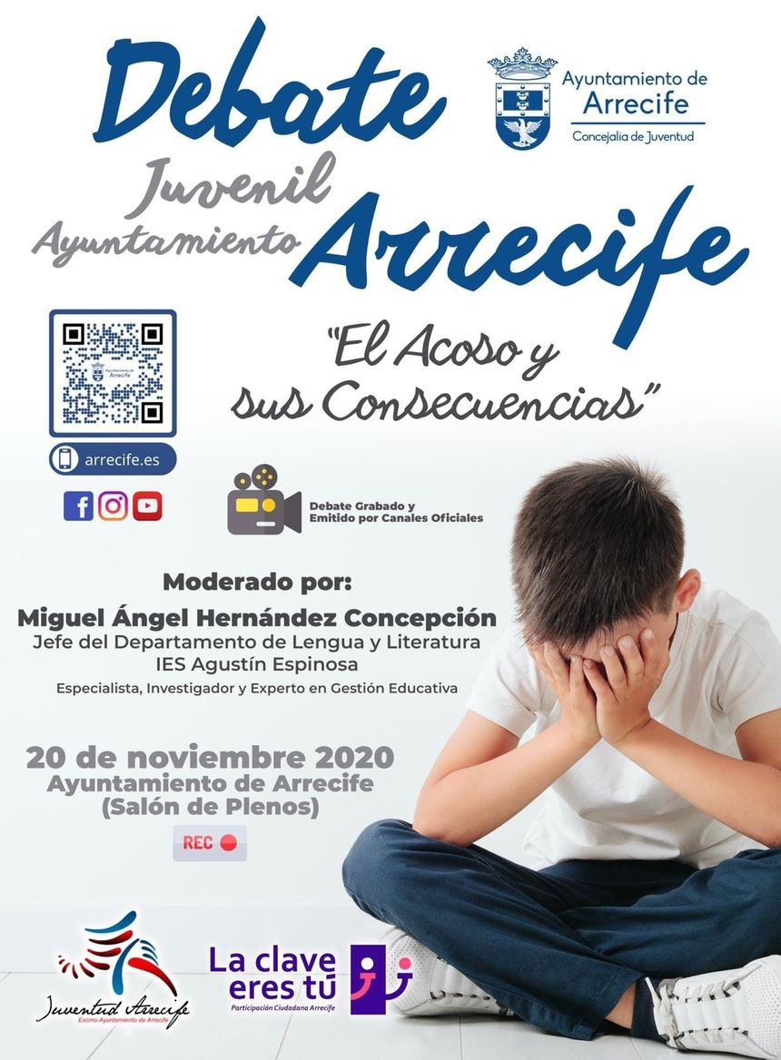 Cartel informativo del debate juveil en Arrecife sobre el acoso y sus consecuencias